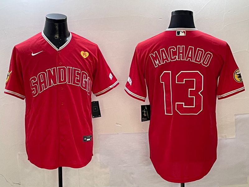 Men San Diego Padres 13 Machado Red Jointly Name Game Nike 2025 MLB Jersey style 4